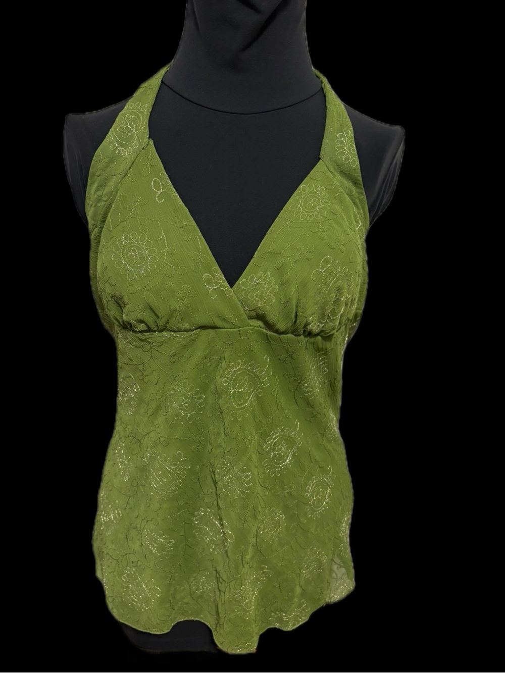 Charlotte Russe Olive Green Halter-Style Embroidered Camisole